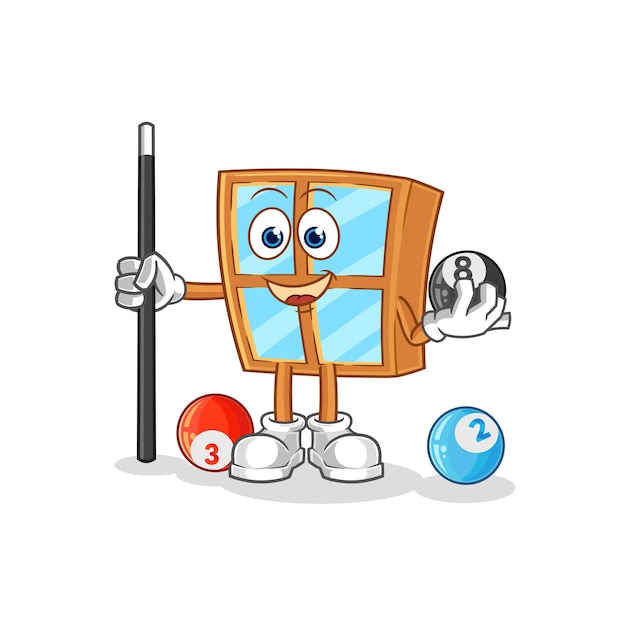 Window plays billiard character cartoon mascot vector