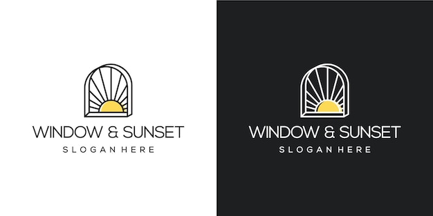 Window and sunset logo combination line art style