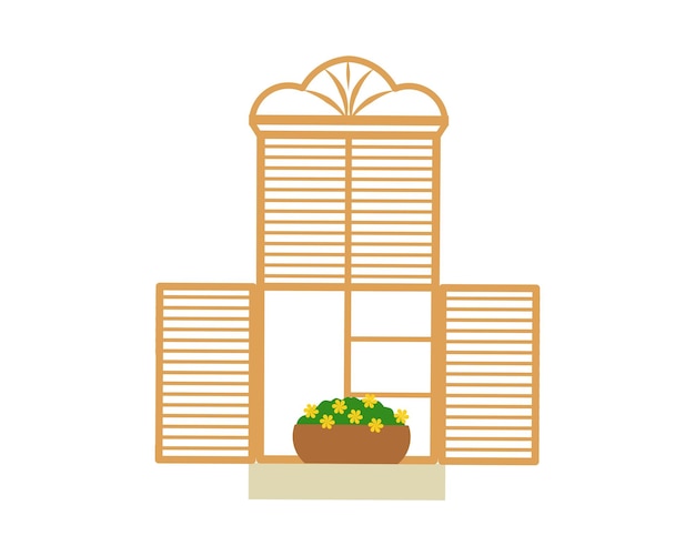 window with plant pot icon image vector illustration design yellow and orange