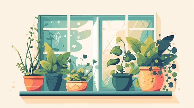 a window with plants on it and a window with a picture of a plant in it