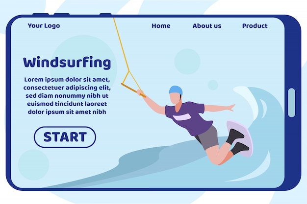 Windsurfing Design Landing Page on Mobile Screen