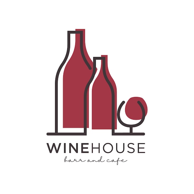 Wine Bottle Cafe Bar Line Outline Icon Logo Design