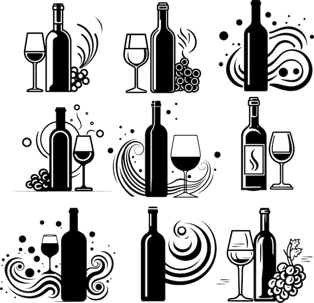 wine bottle glass silhouette vector illustration