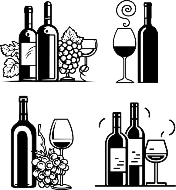 wine bottle glass silhouette vector illustration