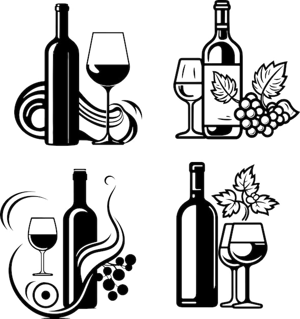 wine bottle glass silhouette vector illustration