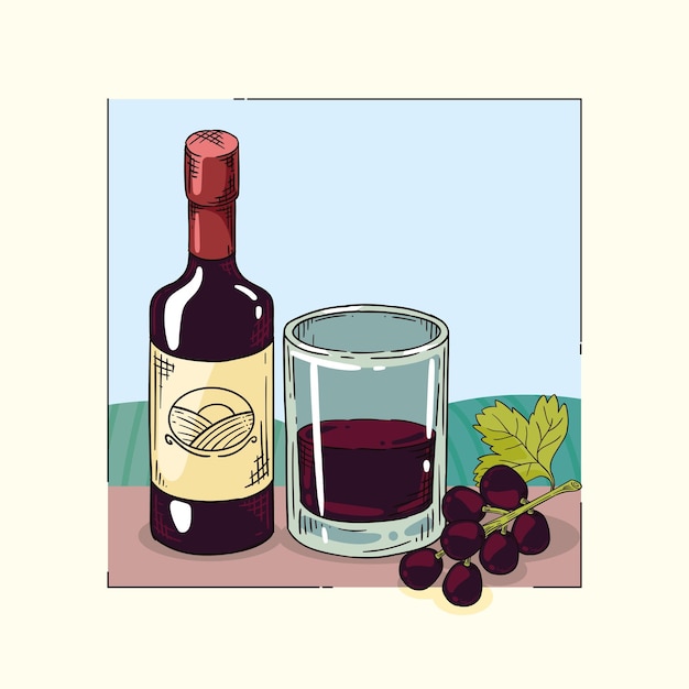 Wine bottle and glass