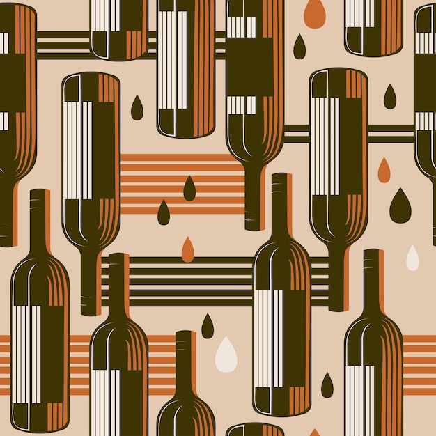 Wine bottle vintage vector winery geometric vector seamless pattern Restaurant liquid background