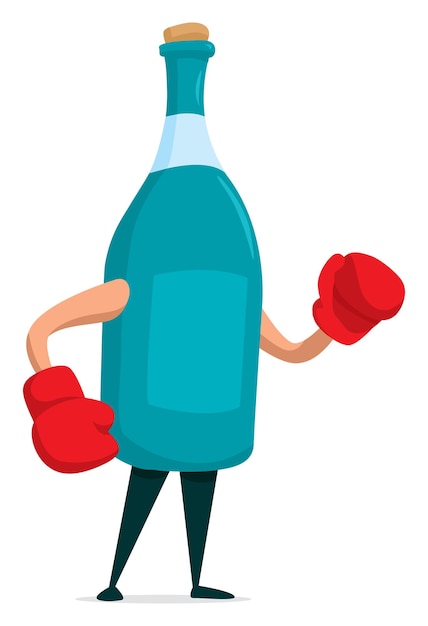 Vector wine bottle with boxing gloves ready to fight