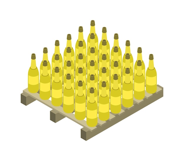 Wine bottles on isometric wooden dais