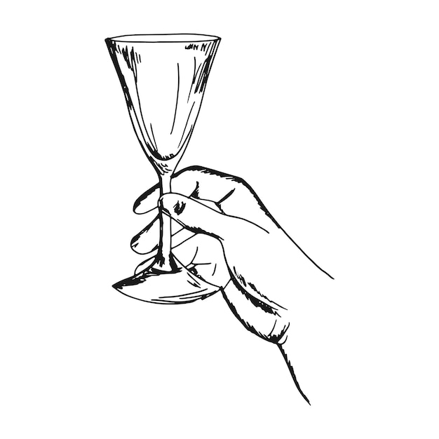 Wine glass in hand linear object isolated