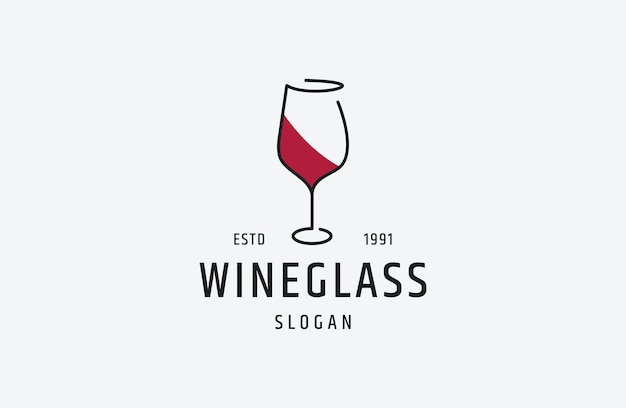 Wine Glass logo design template. Vector illustration line art icon .