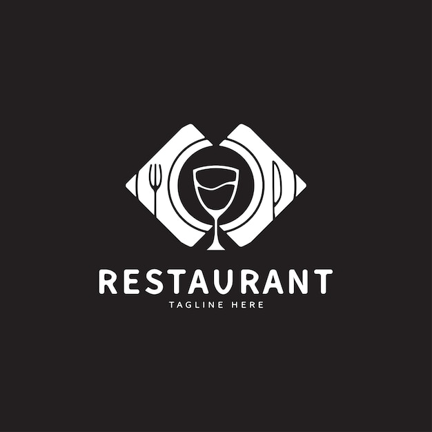 Wine glass plate fork and spoon dining restaurant logo design inspiration