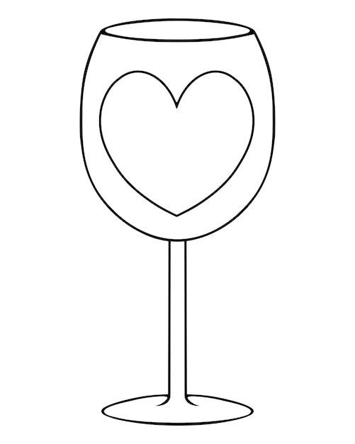 A wine glass with a heart in doodle style Crystal glass for alcoholic drink