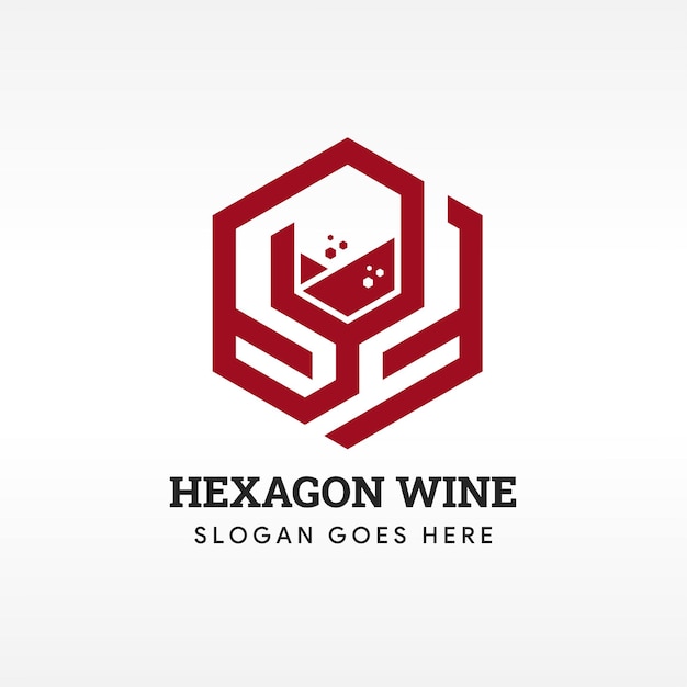 wine hexagon logo design template using red color. combination of a glass of wine and hexagon shape