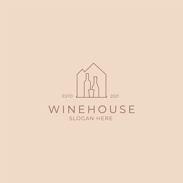 Wine house line art logo design