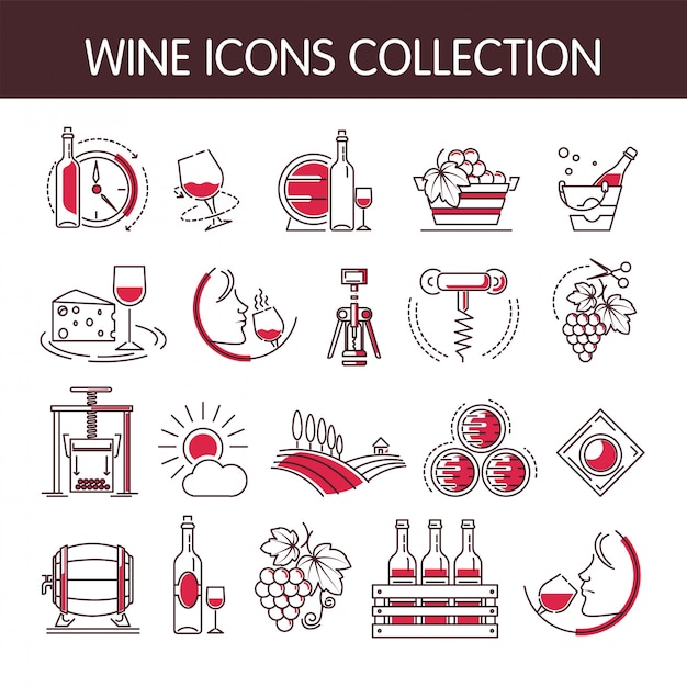 Wine icons vector collection set for winemaking or winery production industry