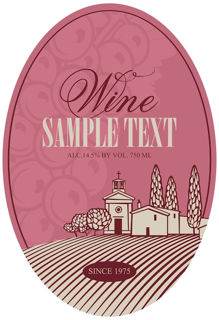 Wine label with landscape village