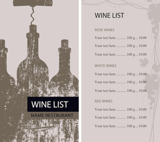 Vector wine list menu