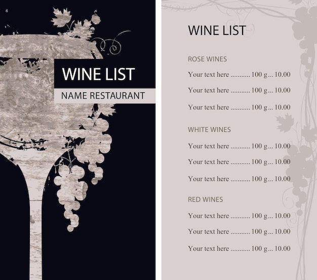 Vector wine list menu