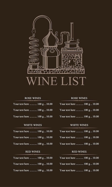 Vector wine list with picture of winery and prices