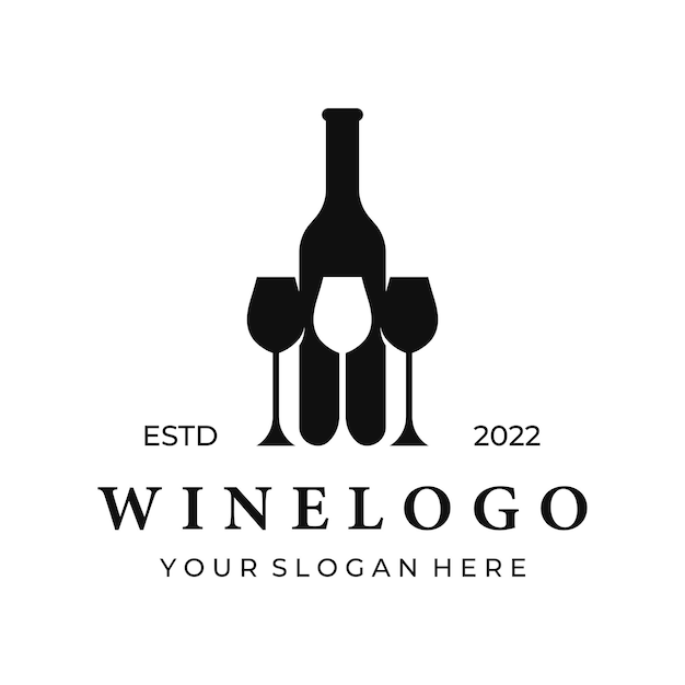 Wine logo template design with wine glasses and bottlesLogo for nightclub bar and wine shop