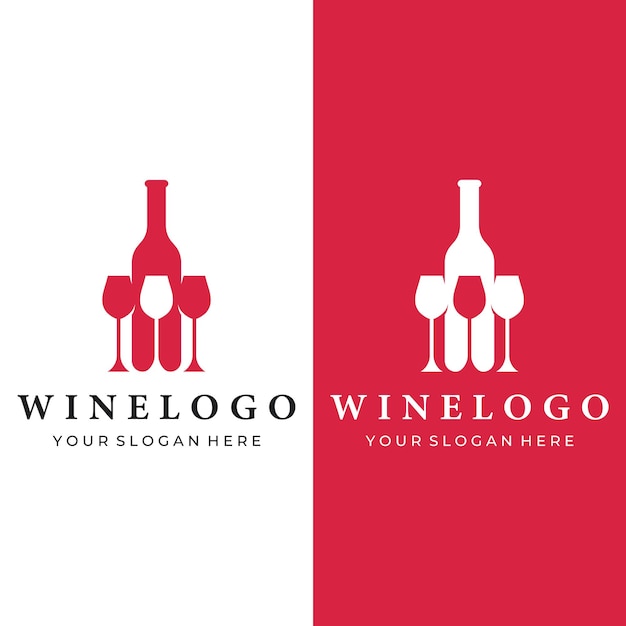 Wine logo template design with wine glasses and bottlesLogo for nightclub bar and wine shop