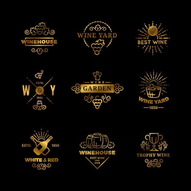 wine logos and emblems isolated set