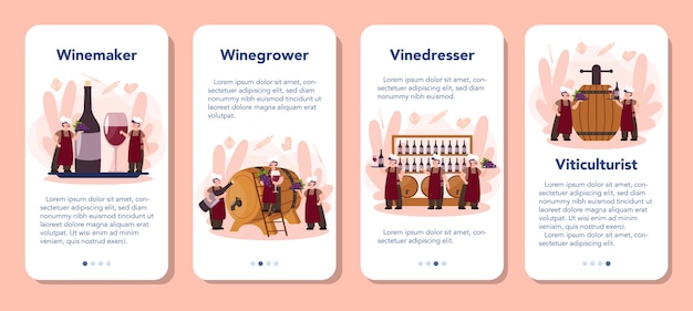 Vector wine maker mobile application banner set