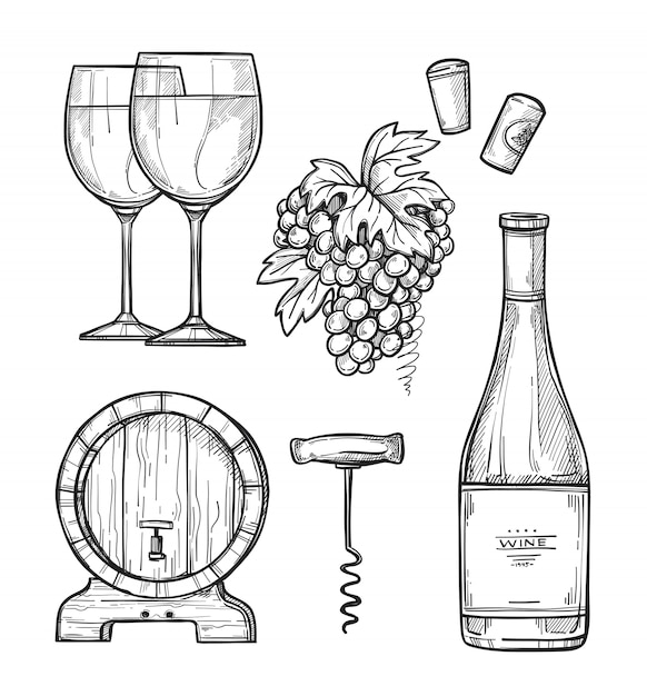 Wine making hand drawn  set