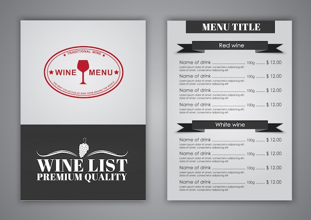 Wine menu for restaurant