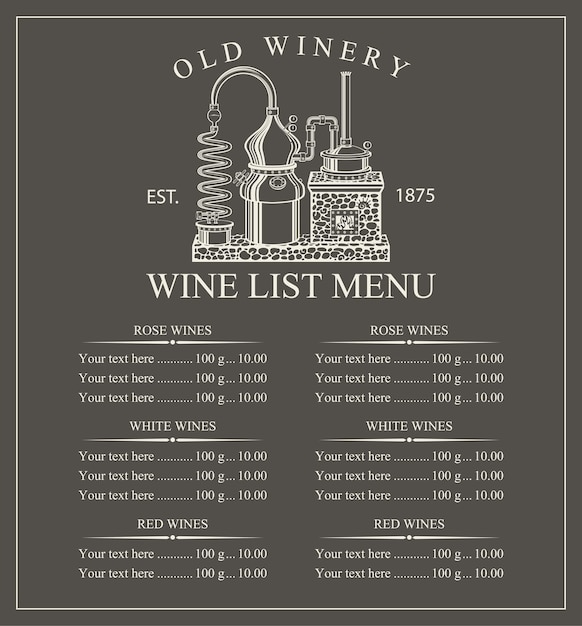 Vector wine menu with prices