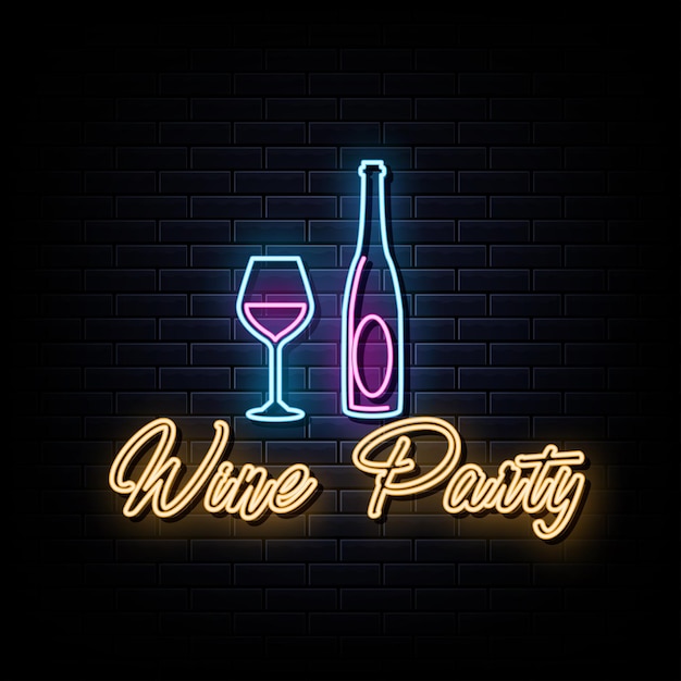 wine party neon signs vector Design template neon sign