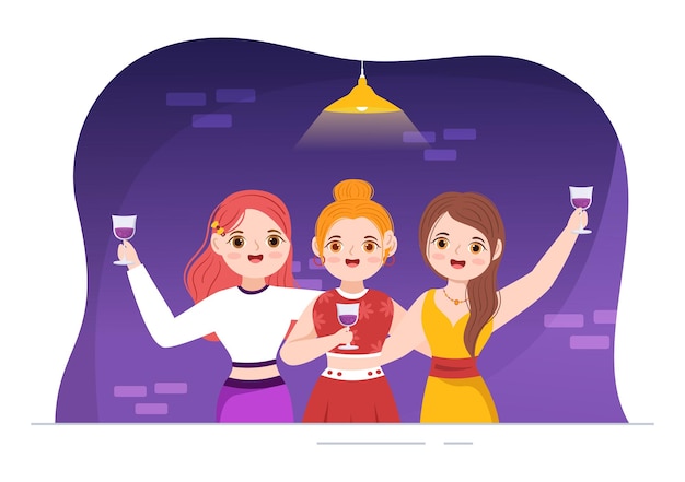 Wine Party Template Hand Drawn Cartoon Flat Illustration