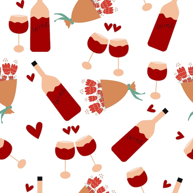 Wine pattern. Fashion Seamless pattern with pink girl stickers for textile. Vector.