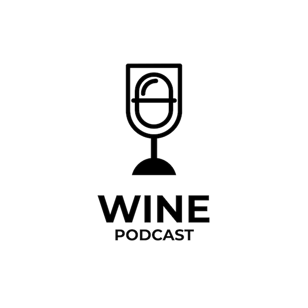 Wine Podcast logo The microphone wine glass icon Podcast radio icon Studio microphone with wine Audio record concept