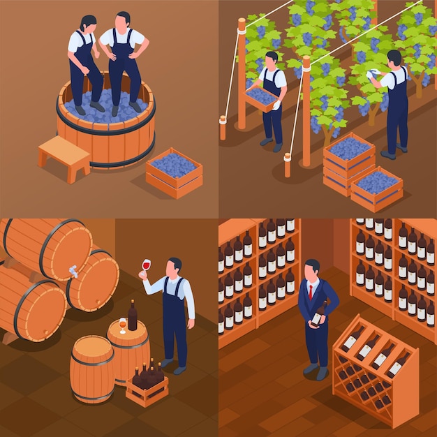 Vector wine production 2x2 set