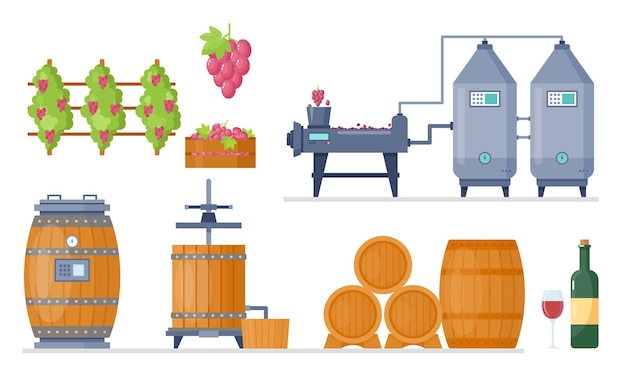 Vector wine production process factory manufacture