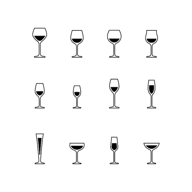 Wine and sparkling wine glasses black and white Vector