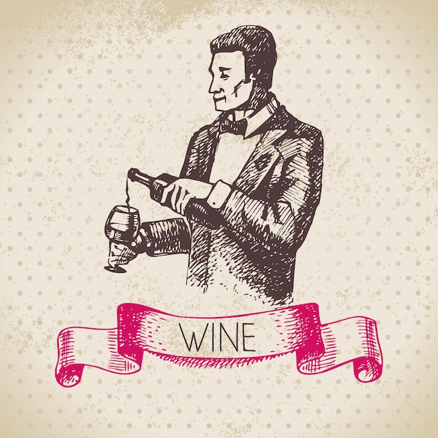 Wine vintage background. Hand drawn sketch illustration