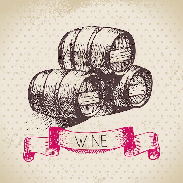 Wine vintage background. Hand drawn sketch illustration