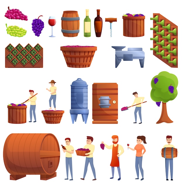 Winemaker icons set, cartoon style