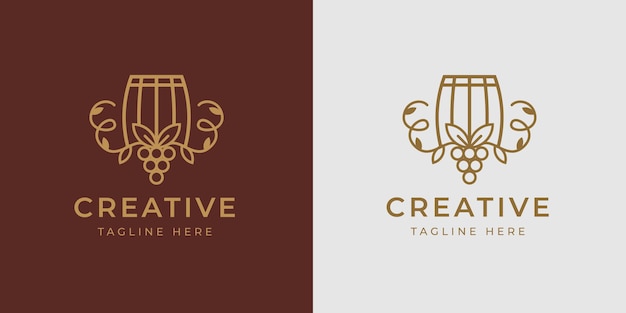 Winery Barrel Logo Design Template Vector of Barrel with Branches Wine Fruit Vintage Modern Icon Line Design