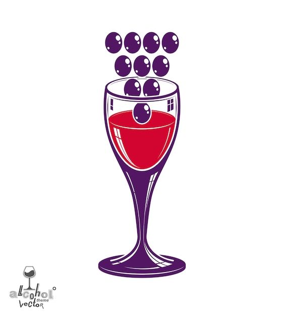 Winery theme vector illustration. Stylized wineglass with grapes cluster, racemation symbol best for use in advertising and graphic design.