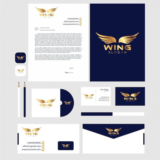 Wing logo design with stationery