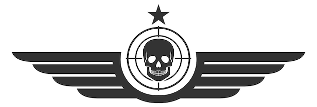 Winged army emblem with skull Military force logo