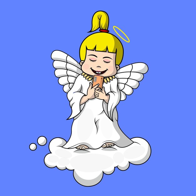 Winged girl playing cell phone