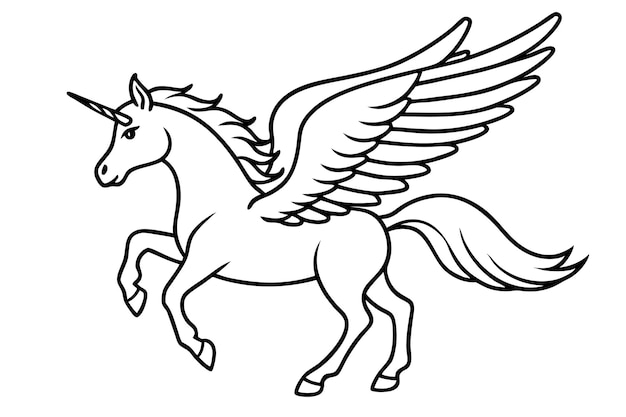 Vector winged horse vector line art flying pegasus skatch unicorn silhouette