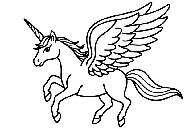 Vector winged horse vector line art flying pegasus skatch unicorn silhouette