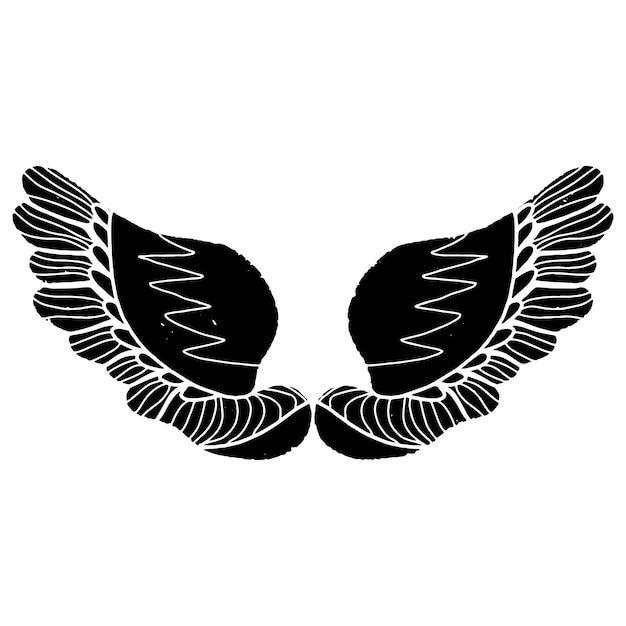 Wings Illustration in linocut style rustic style Vector element for design