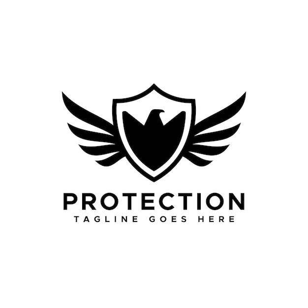 Wings protection with shield logo design template